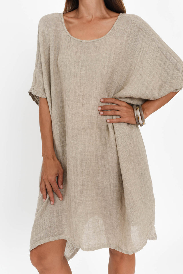 Belize Natural Linen Kaftan,Brunette model,alt text|model:Cara image 6