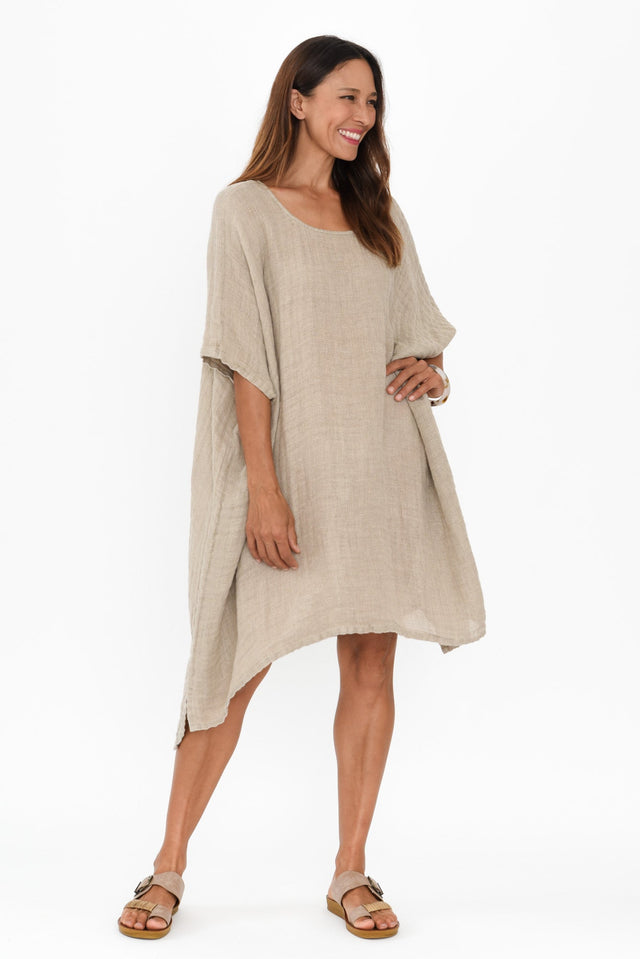 Belize Natural Linen Kaftan,Brunette model,alt text|model:Cara image 7