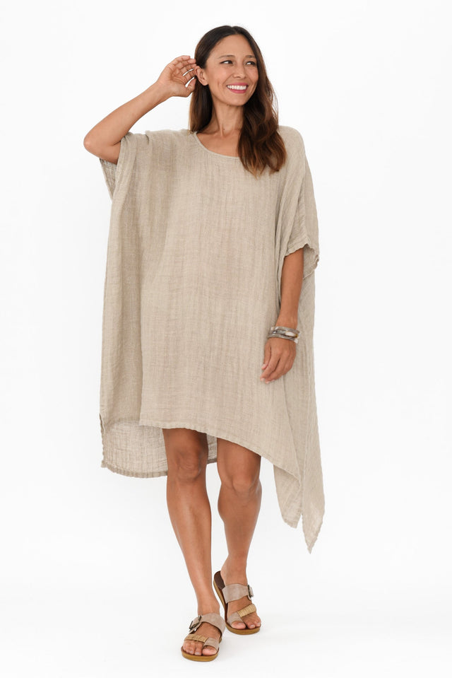 Belize Natural Linen Kaftan,Brunette model,alt text|model:Cara image 3