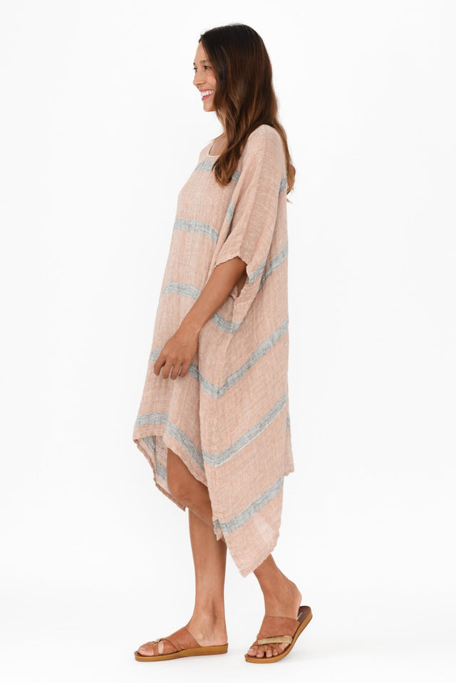 Belize Pink Stripe Linen Kaftan,Brunette model,alt text|model:Cara image 5