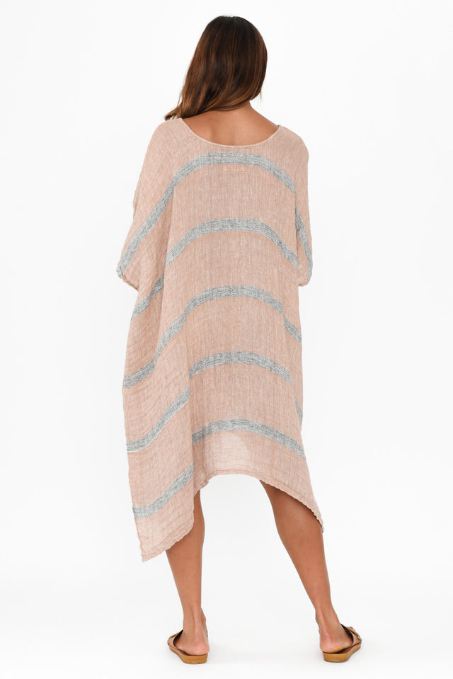 Belize Pink Stripe Linen Kaftan,Brunette model,alt text|model:Cara image 6