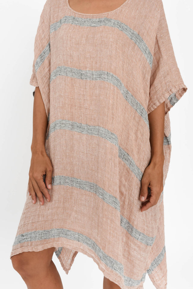 Belize Pink Stripe Linen Kaftan,Brunette model,alt text|model:Cara image 7