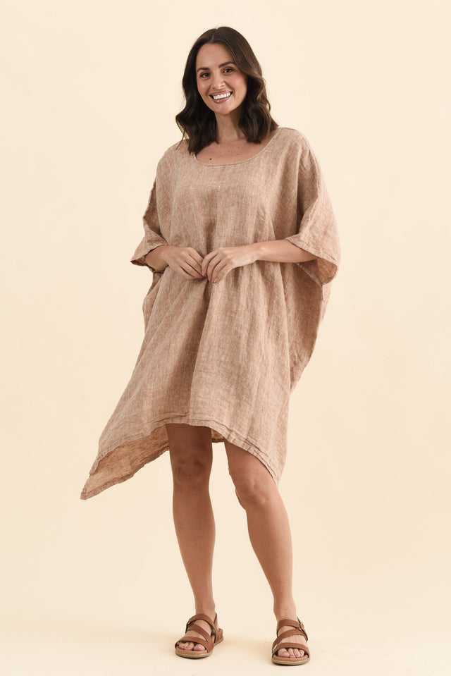 Belize Rust Linen Kaftan,Full Body,Brunette model,alt text|model:MJ image 7