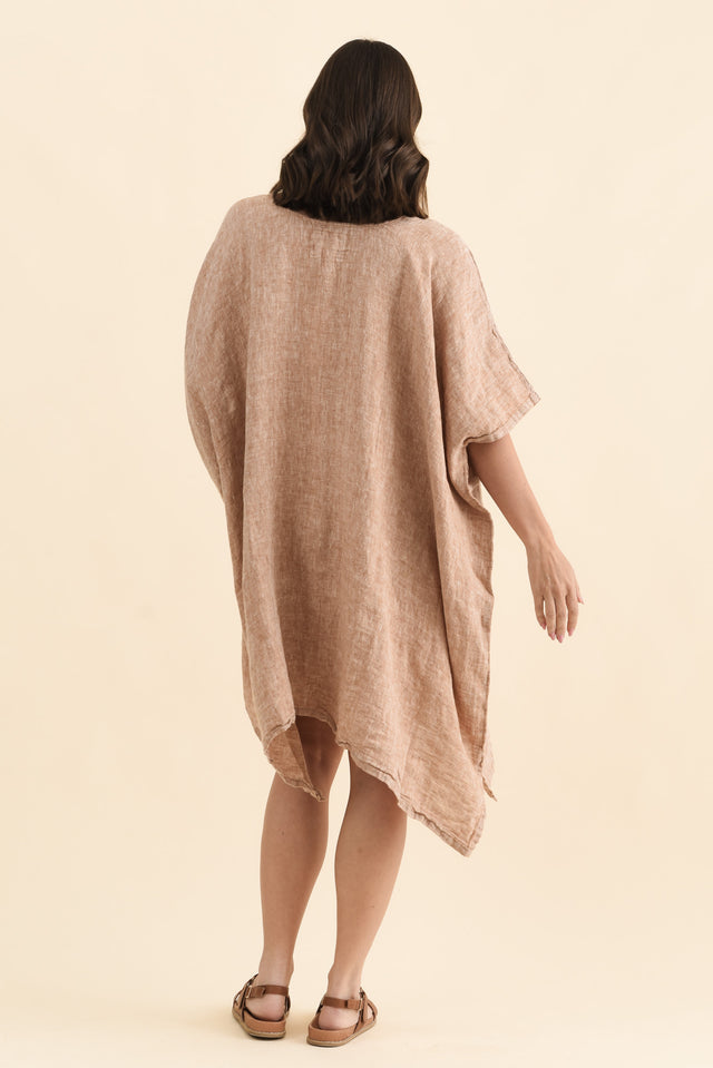 Belize Rust Linen Kaftan,Back,Brunette model,alt text|model:MJ image 5