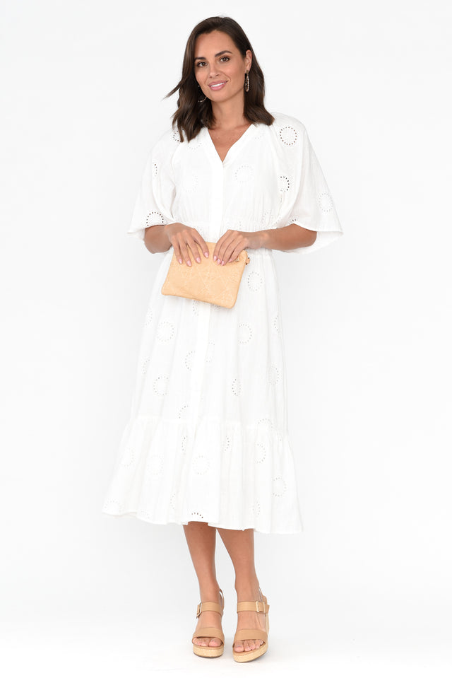 Bella White Cotton Embroidered Dress