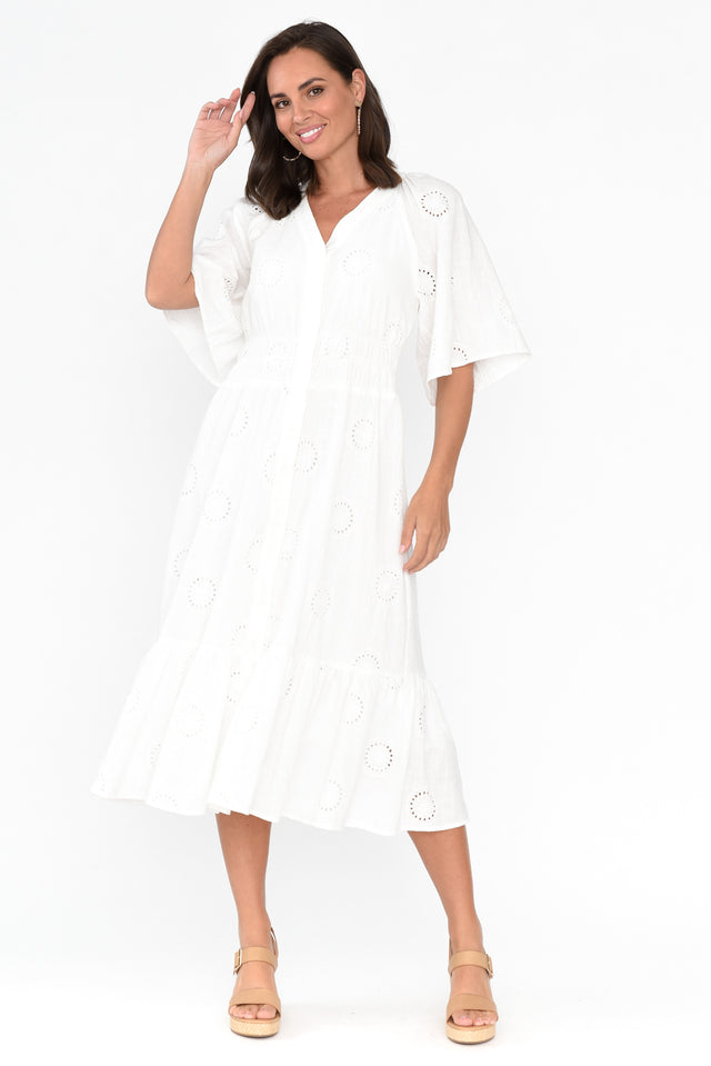 Bella White Cotton Embroidered Dress