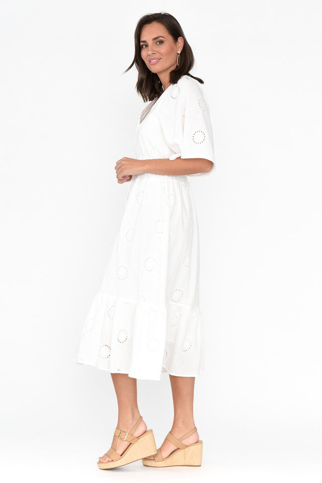 Bella White Cotton Embroidered Dress