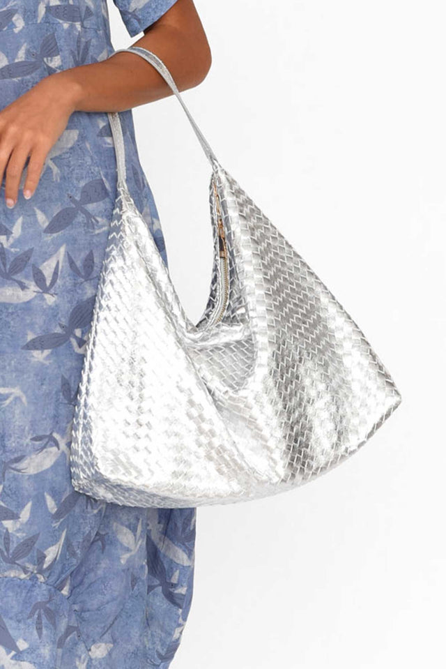 Benita Silver Weave Slouch Handbag