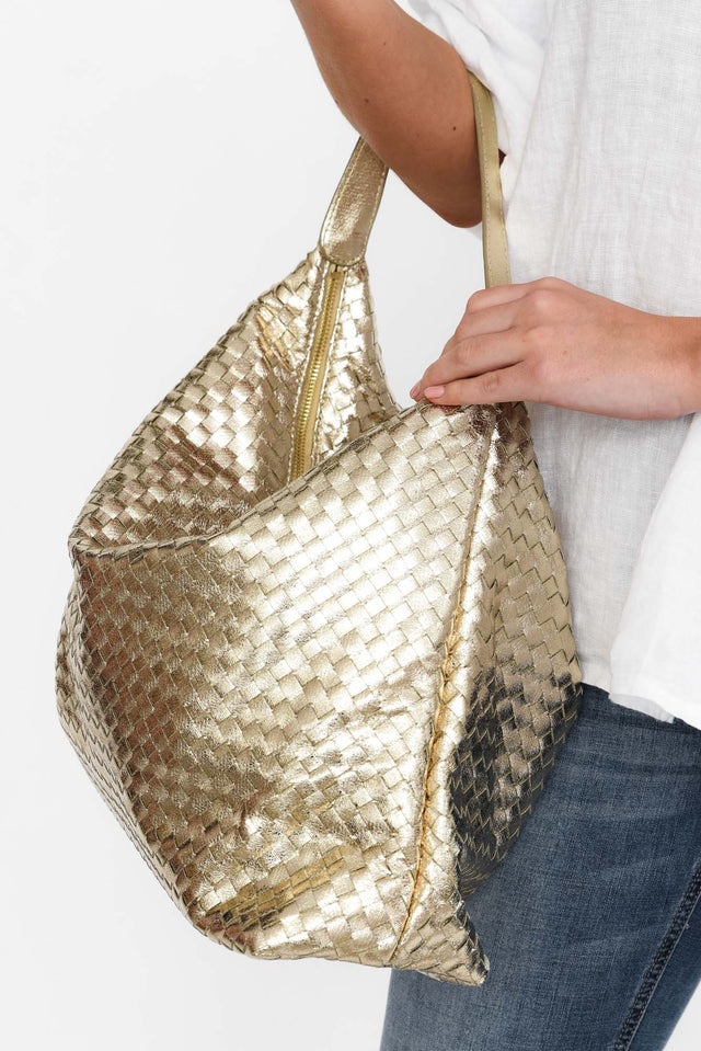 Benita Gold Weave Slouch Handbag image 5