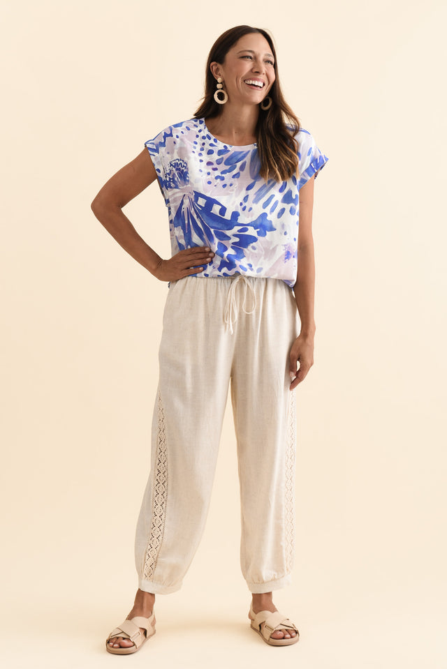 Beretta Beige Lace Linen Blend Pants,Brunette model,alt text|model:Cara image 6
