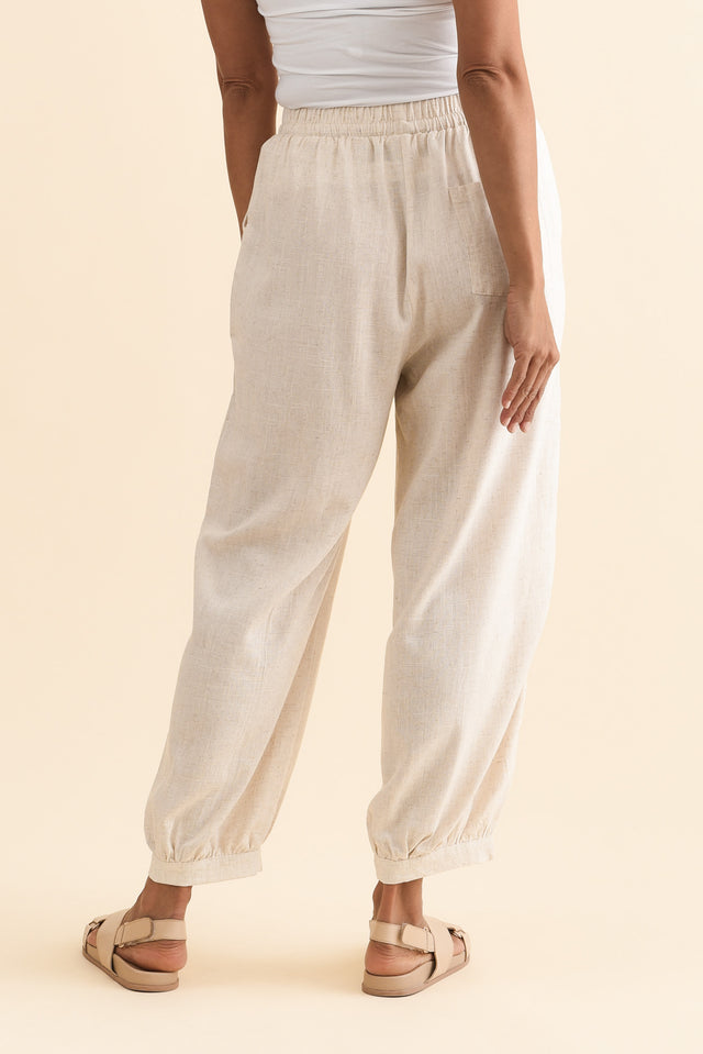 Beretta Beige Lace Linen Blend Pants,Brunette model,alt text|model:Cara image 4