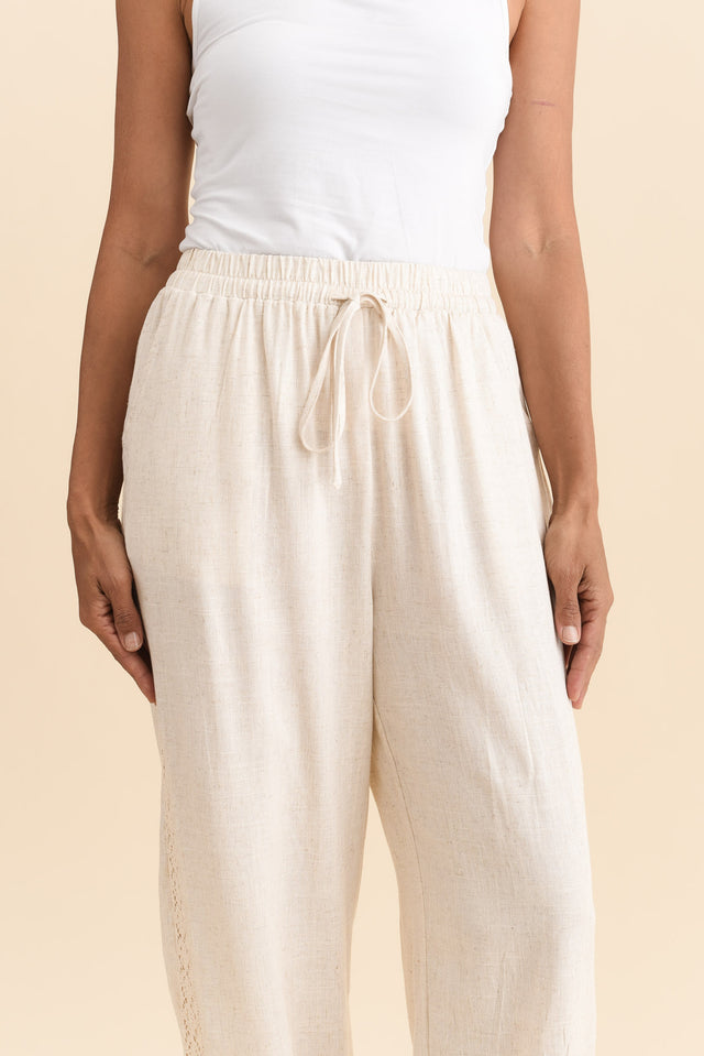 Beretta Beige Lace Linen Blend Pants,Brunette model,alt text|model:Cara image 5