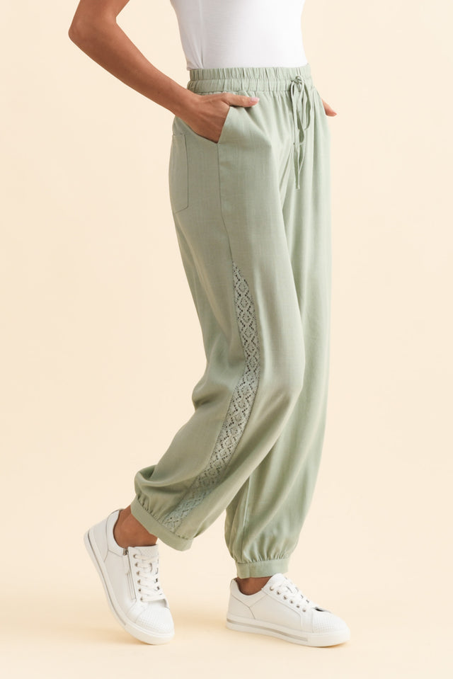 Beretta Khaki Lace Linen Blend Pants,Brunette model,alt text|model:Brontie image 4