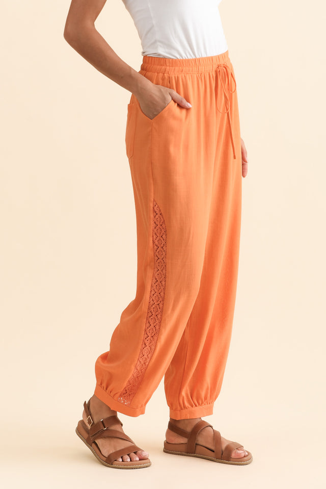 Beretta Orange Lace Linen Blend Pants,Brunette model,alt text|model:Brontie image 4