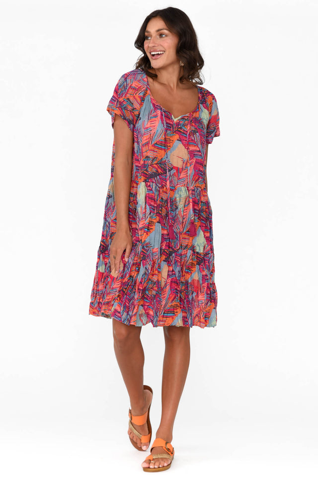 Bessie Pink Tropical Cotton Tier Dress