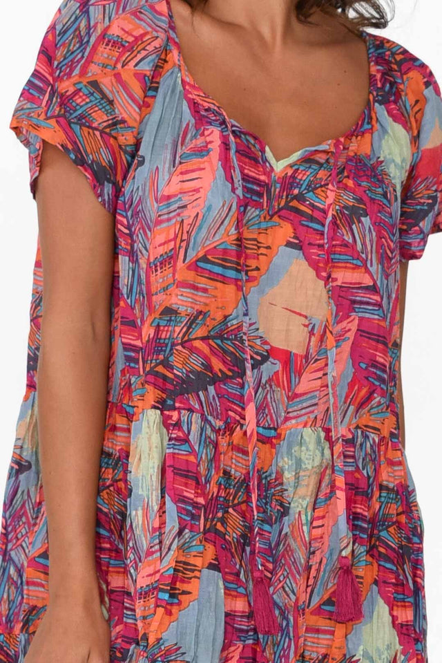 Bessie Pink Tropical Cotton Tier Dress