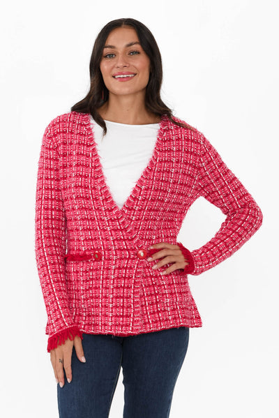 Beverly Pink Check Knit Blazer Cardigan