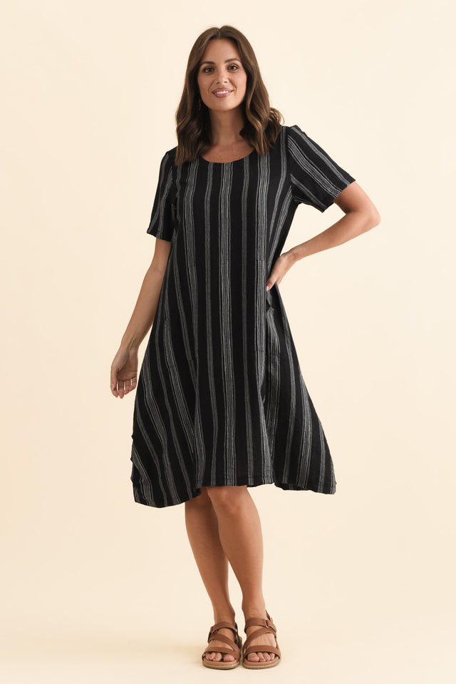 Bexley Black Stripe Pocket Dress,Brunette model,alt text|model:MJ