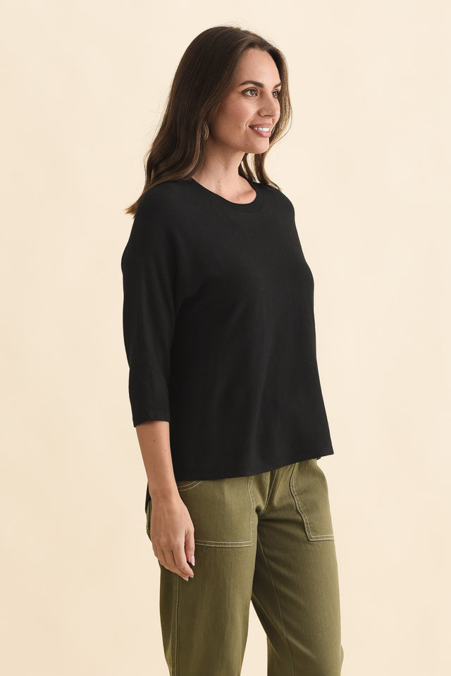 Bianca Black Scoop Neck Knit Top,Brunette model,alt text|model:MJ image 4