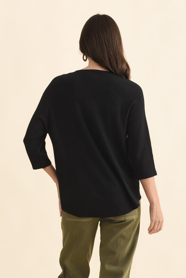 Bianca Black Scoop Neck Knit Top,Brunette model,alt text|model:MJ image 5