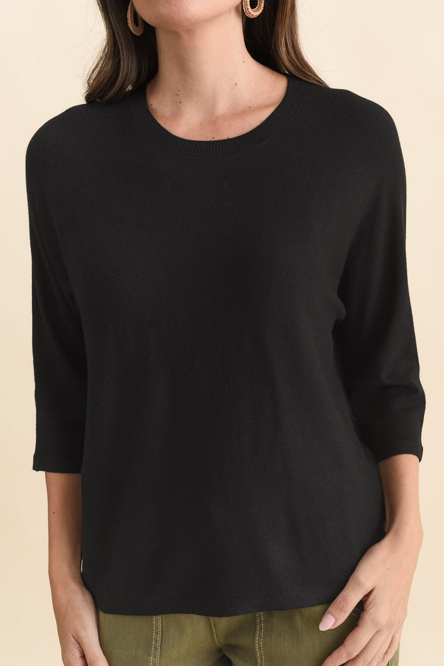 Bianca Black Scoop Neck Knit Top,Brunette model,alt text|model:MJ image 6