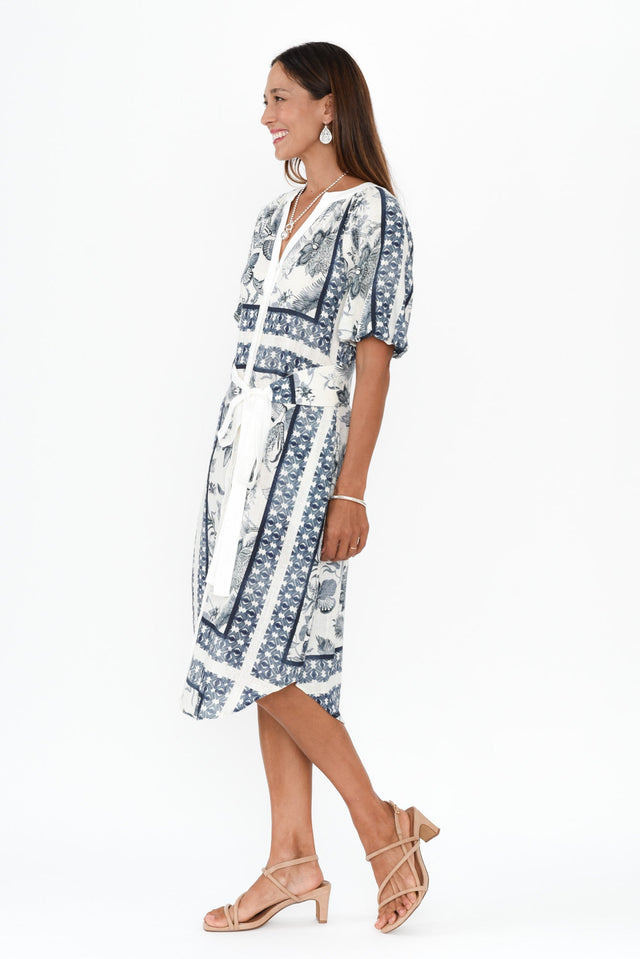 Bijou Ink Floral Linen Blend Dress,Brunette model,alt text|model:Cara image 5