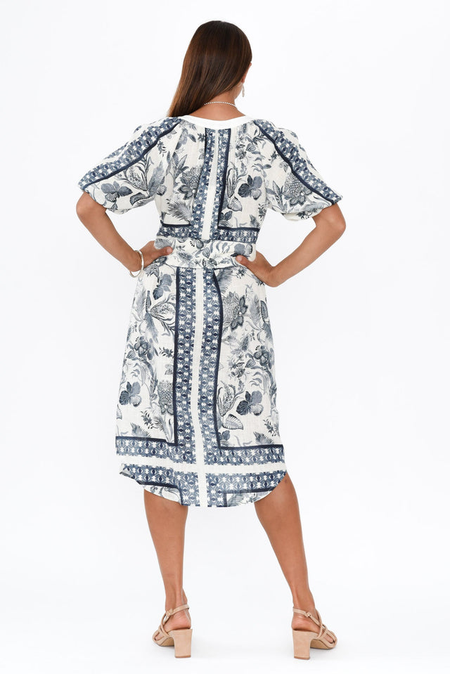 Bijou Ink Floral Linen Blend Dress,Brunette model,alt text|model:Cara image 6