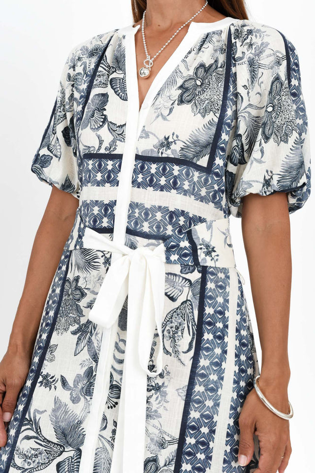 Bijou Ink Floral Linen Blend Dress,Brunette model,alt text|model:Cara image 7
