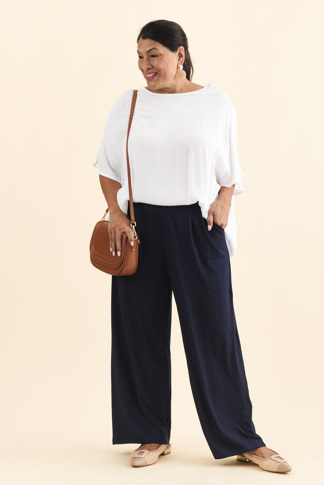 Billie Navy Bamboo Wide Leg Pants,Brunette model,alt text|model:Pilita image 10