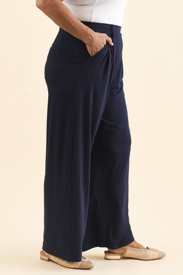 Billie Navy Bamboo Wide Leg Pants,Brunette model,alt text|model:Pilita image 11