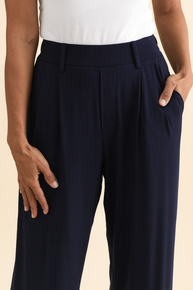 Billie Navy Bamboo Wide Leg Pants,Brunette model,alt text|model:Cara image 7