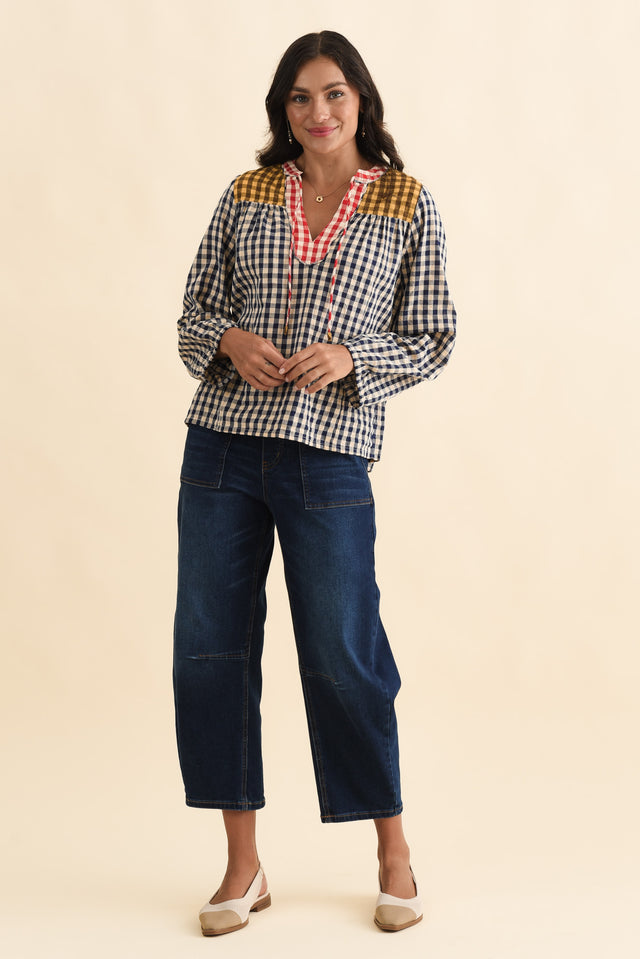 Billie Navy Check Cotton Top,Brunette model,alt text|model:Brontie image 7