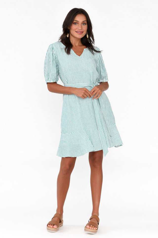 Birdie Teal Stripe Linen Blend Dress