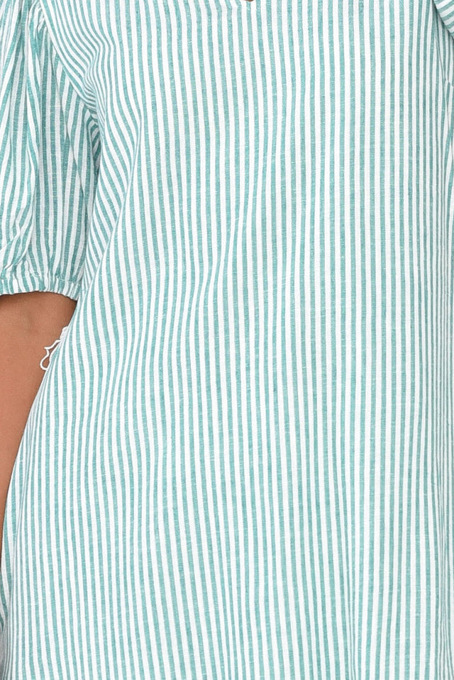 Birdie Teal Stripe Linen Blend Dress