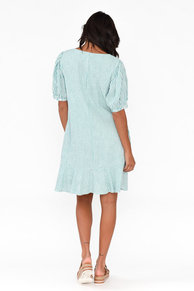 Birdie Teal Stripe Linen Blend Dress