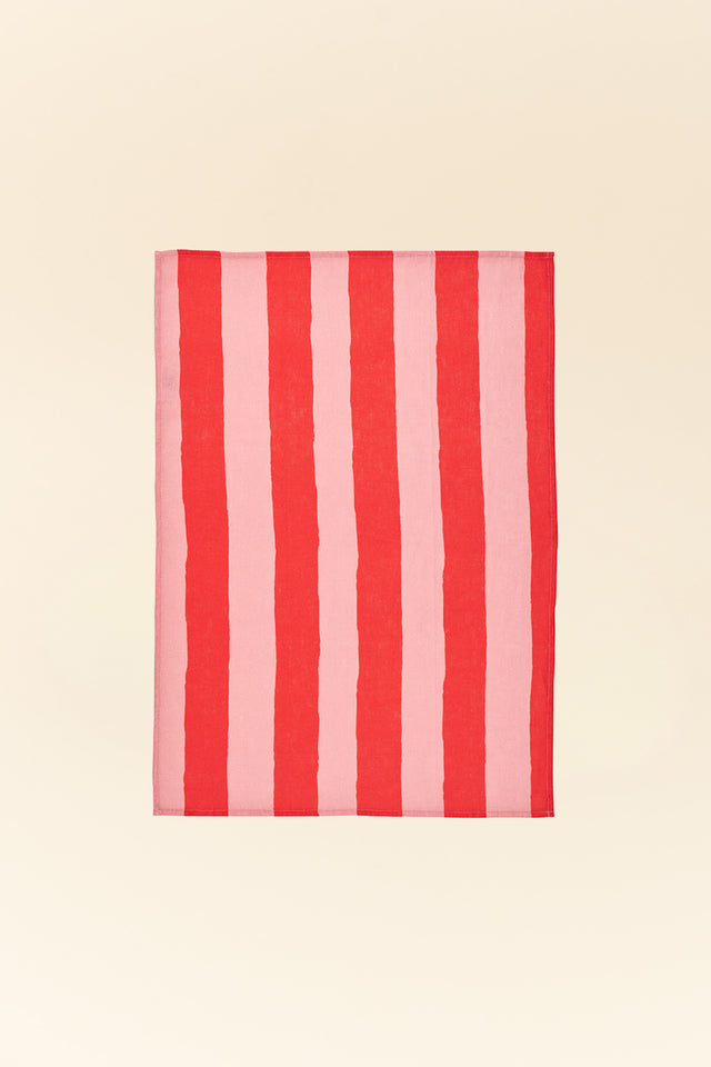 Red Stripe Linen Tea Towel