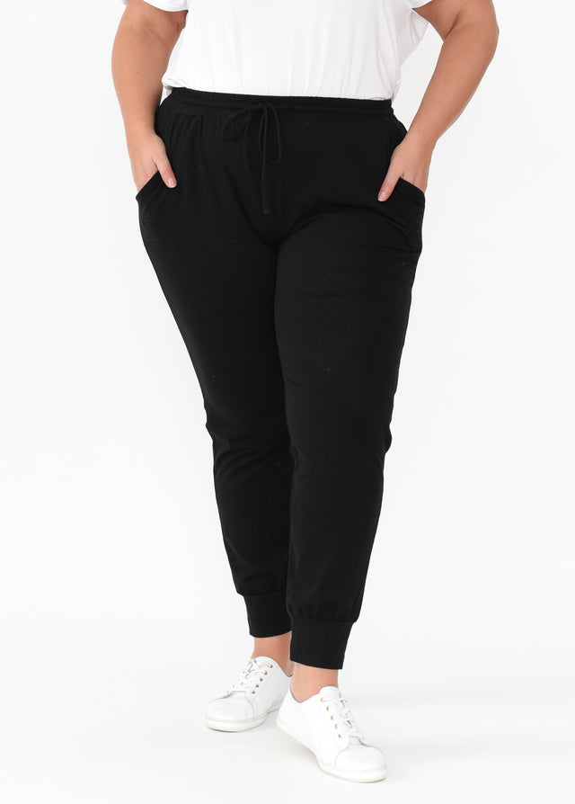 Black Cotton Everyday Tie Sweatpants,Blonde model,plus-size,curve-basics,curve-bottoms,plus-size-Pants,plus-size-basic-bottoms,alt text|model:Caitlin image 10