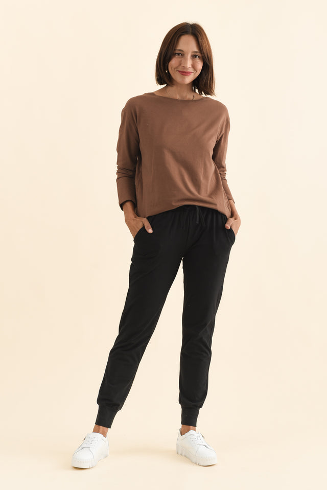 Black Cotton Everyday Tie Sweatpants,Brunette model,alt text|model:Cara image 9