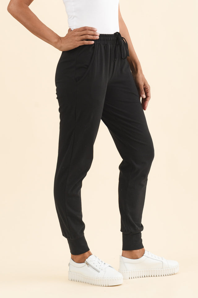 Black Cotton Everyday Tie Sweatpants,Brunette model,alt text|model:Cara image 6