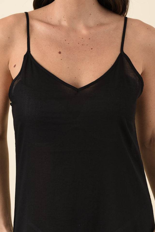 Black Cotton Maxi Slip Dress,Brunette model,alt text|model:MJ image 5