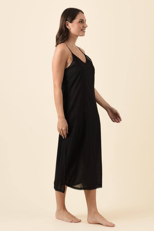 Black Cotton Maxi Slip Dress,Brunette model,alt text|model:MJ image 3