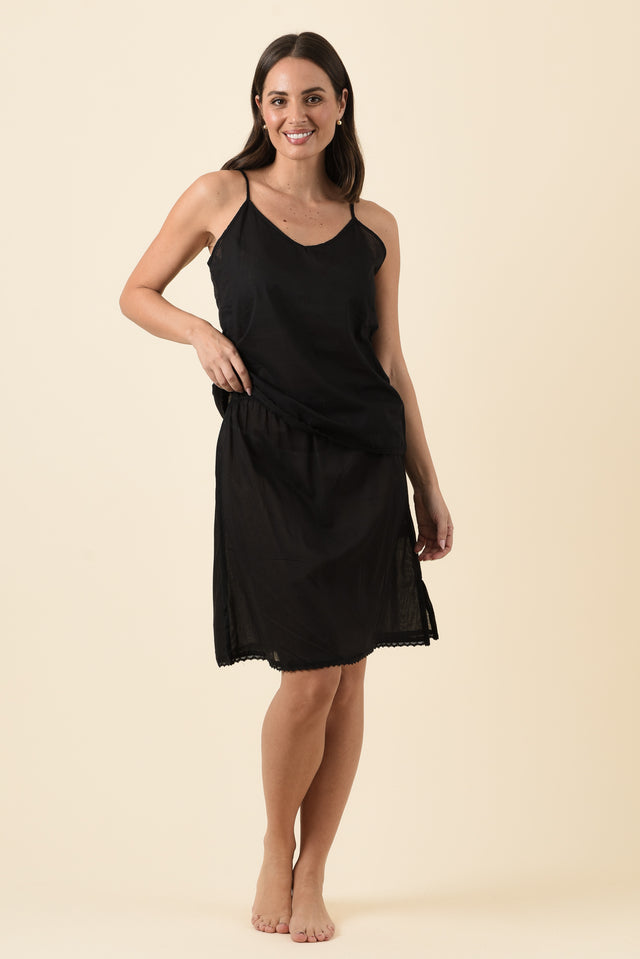 Black Cotton Slip Cami,Brunette model,alt text|model:MJ image 6