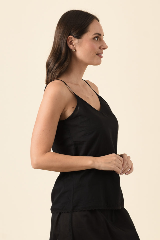 Black Cotton Slip Cami,Brunette model,alt text|model:MJ image 3
