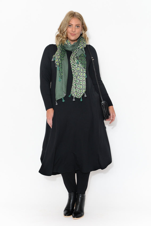 Black Long Sleeved Micro Modal Drape Dress,Blonde model,plus-size-sleeved-dresses,plus-size-below-knee-dresses,plus-size-midi-dresses,plus-size,curve-dresses,curve-basics,plus-size-basic-dresses,facebook-new-for-you,plus-size-summer-dresses alt text|model:Caitlin image 10
