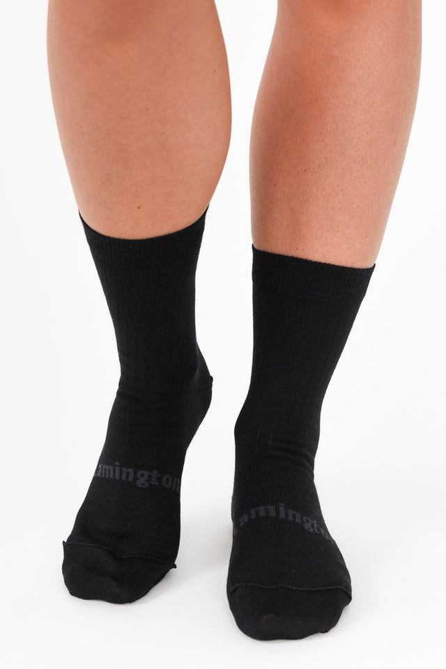 Black Merino Wool Crew Socks image 4