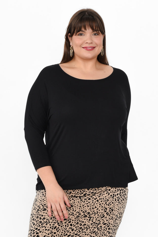 Black Milan 3/4 Sleeve Top,Brunette model,plus-size,curve-basics,curve-tops,plus-size-basic-tops,alt text|model:Gabby image 9
