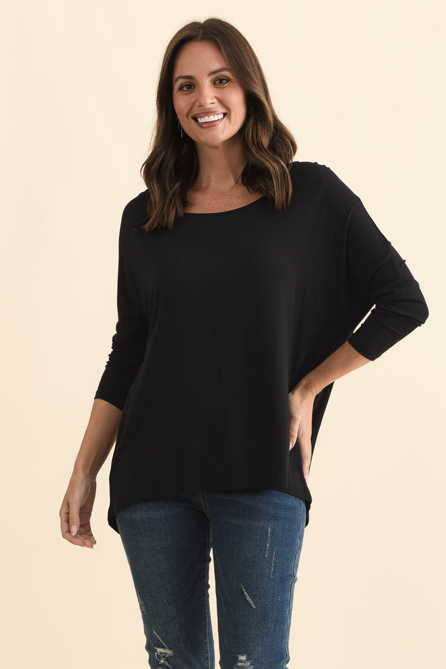 Black Milan 3/4 Sleeve Top,Brunette model,alt text|model:MJ image 2