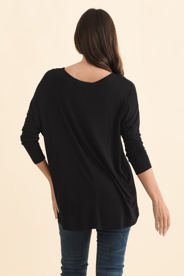 Black Milan 3/4 Sleeve Top,Brunette model,alt text|model:MJ image 6