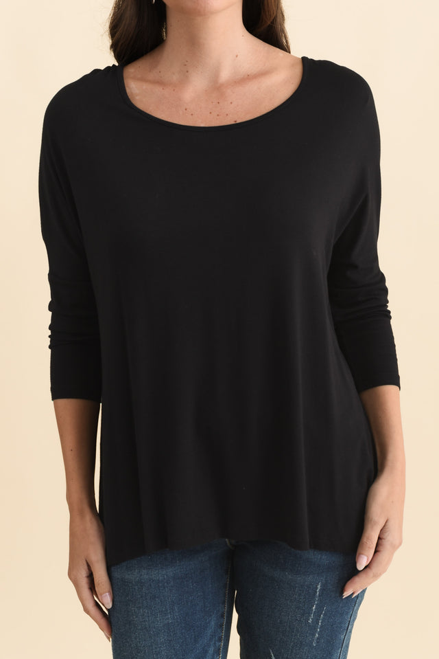 Black Milan 3/4 Sleeve Top,Brunette model,alt text|model:MJ image 7