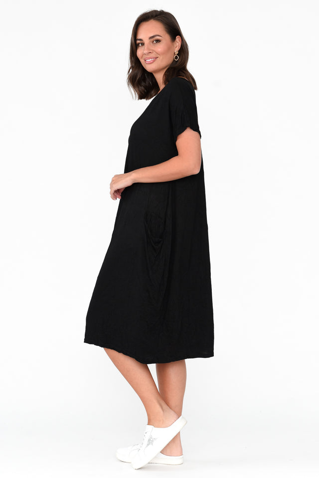 Travel Black Crinkle Cotton Dress